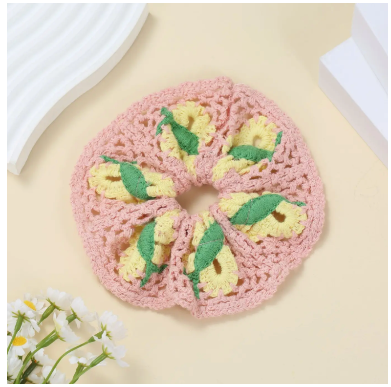 Bohemian Hand-Knitted Crochet Scrunchies