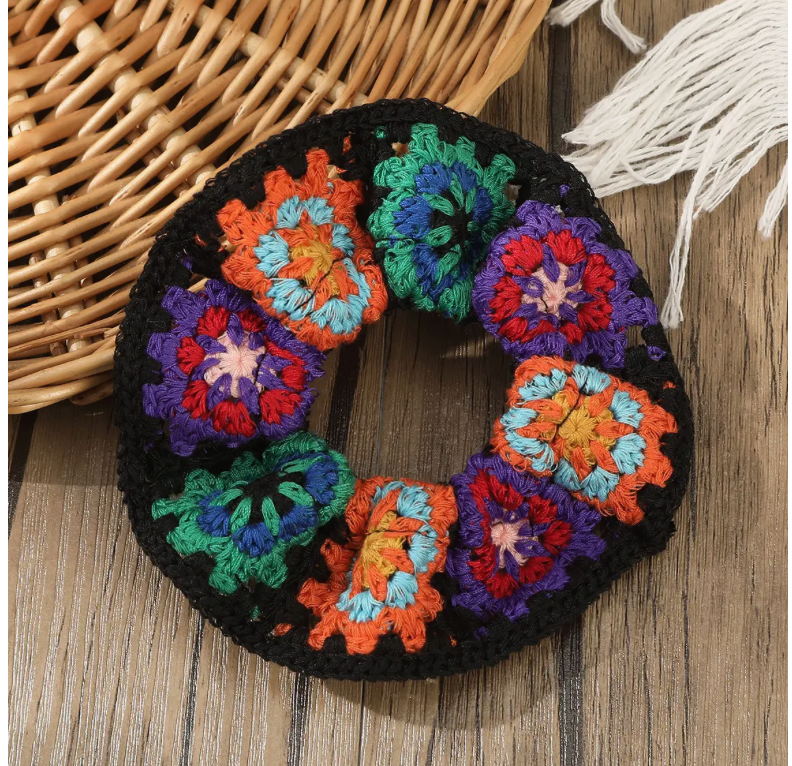 Bohemian Hand-Knitted Crochet Scrunchies