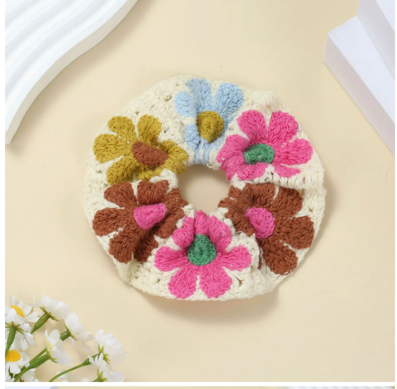 Bohemian Hand-Knitted Crochet Scrunchies