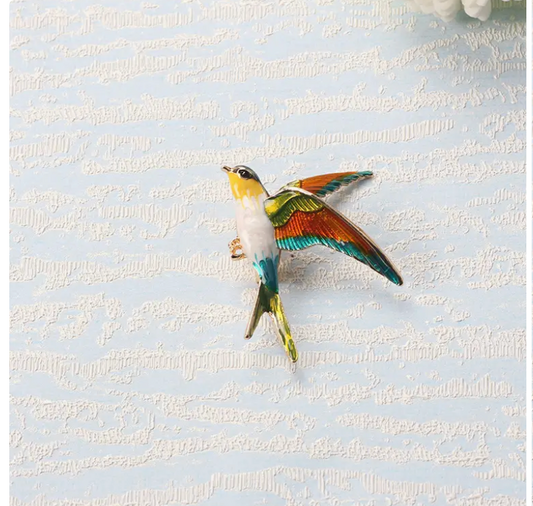 Colored Oil Painting Enamel Swallow Brooch