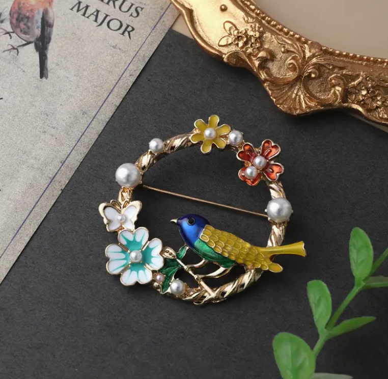 Colored Oil Painting Enamel Swallow Brooch