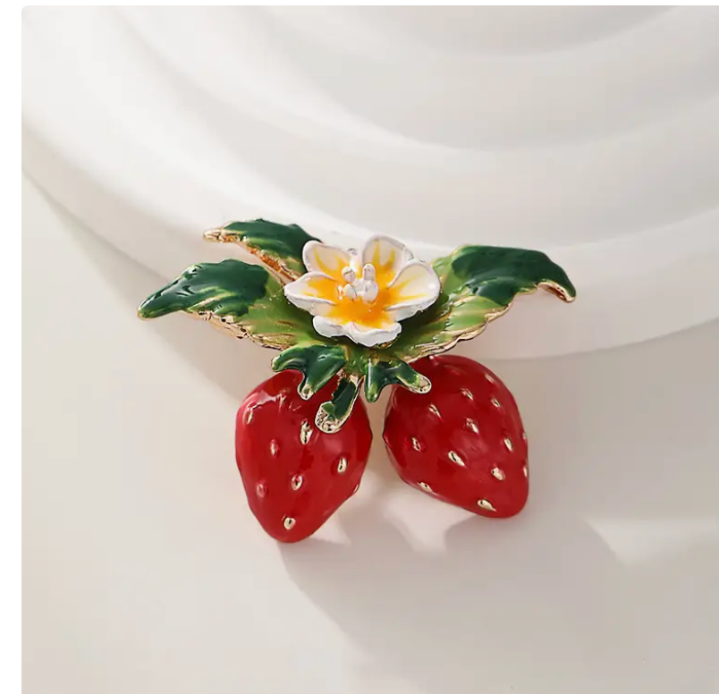 Lifelike Strawberry Cluster Brooch