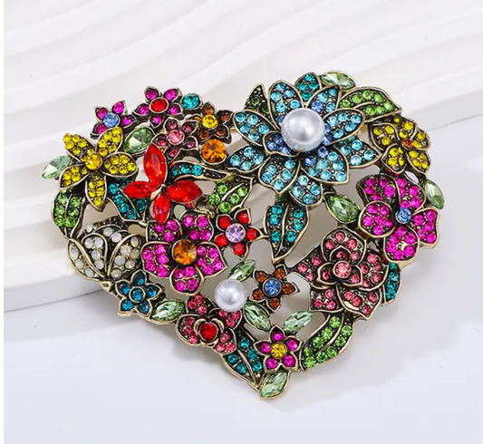 Vintage Colorful Rhinestone Floral Brooch