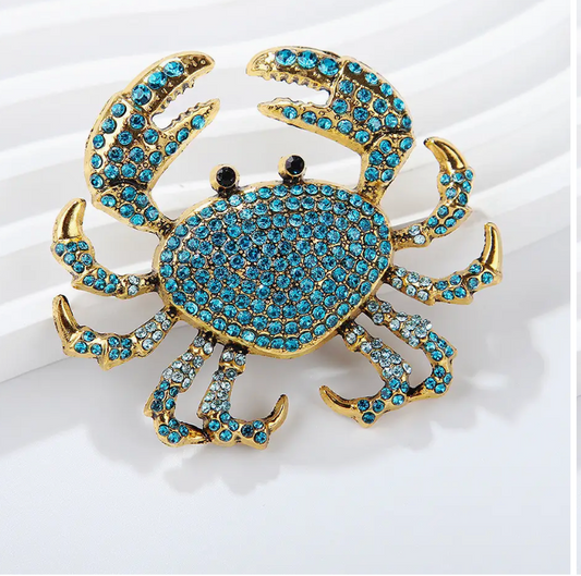 Sparkling Crab Brooch with Colorful Rhinestone