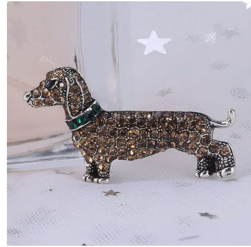 Rhinestone Dachshund Brooch, Sparkly Dog Lapel Pin
