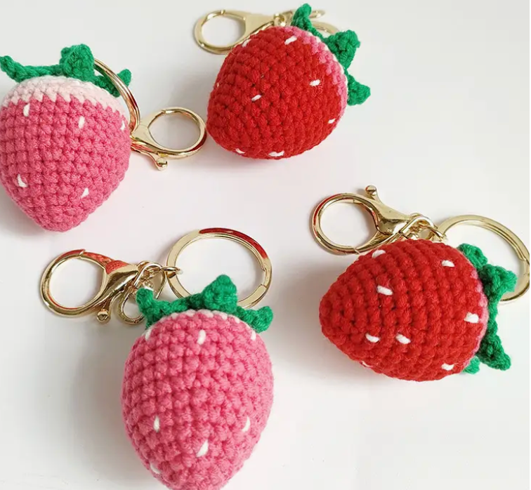 Knit Strawberry Keychain