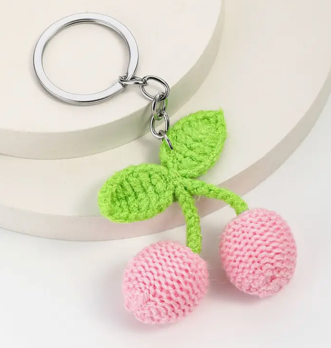Knit Cherry Keychain