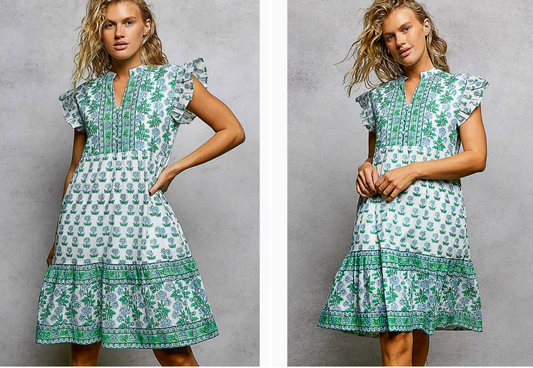 Boho Floral Print Ruffle Dress