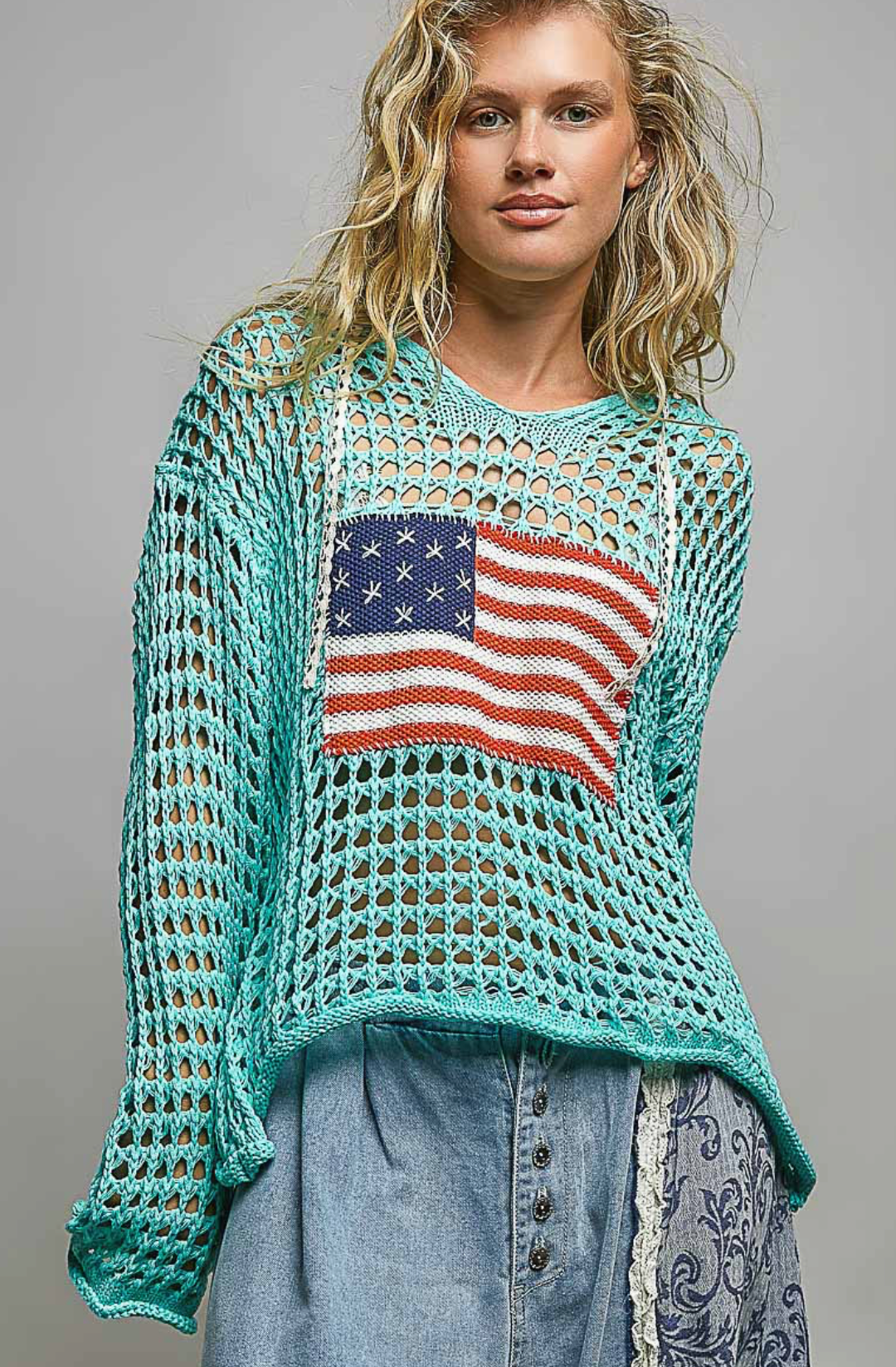 American flag hoodie- Mint Green