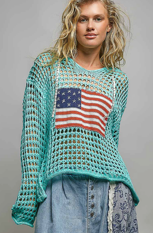 American flag hoodie- Mint Green