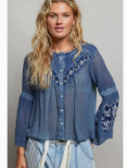 Embroidered Cotton Washed Blouse