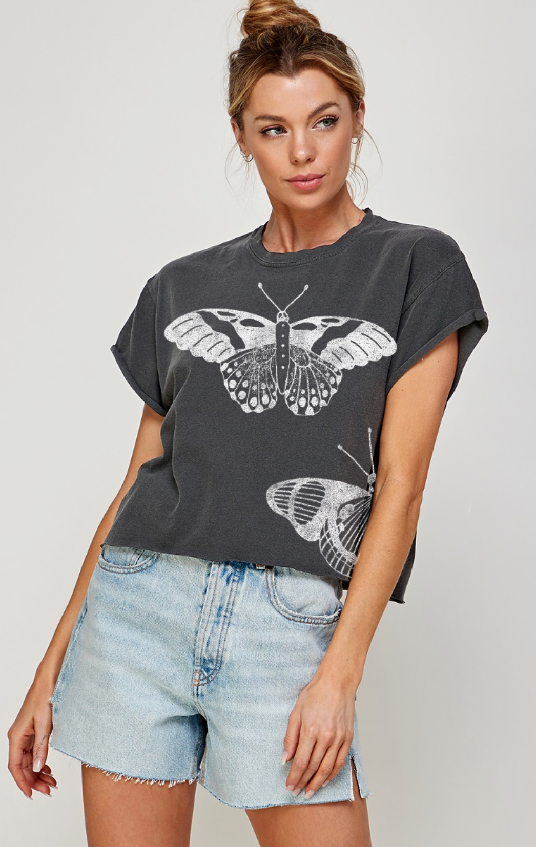 Crop Tee- butterfly dropped