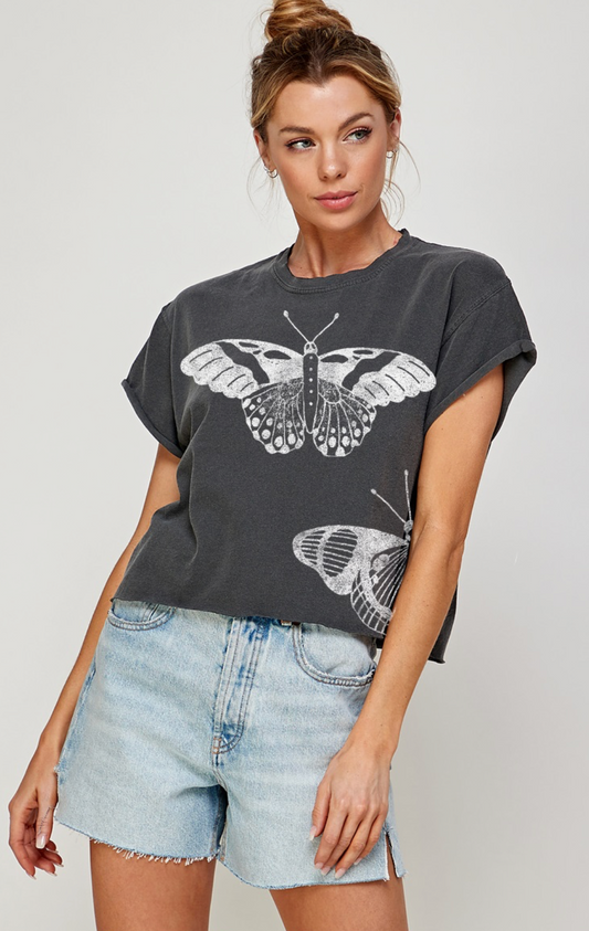 Crop Tee- butterfly dropped