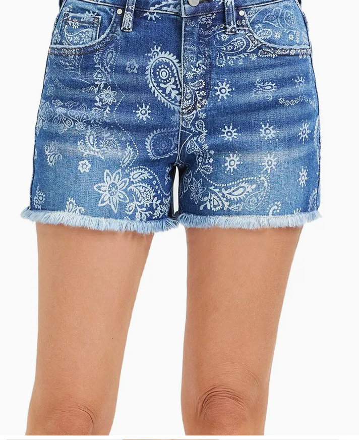 Paisley Denim Shorts