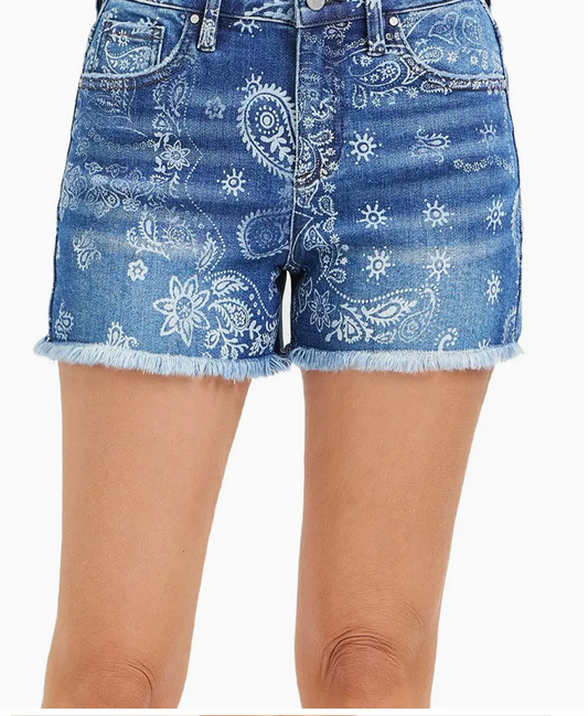 Paisley Denim Shorts