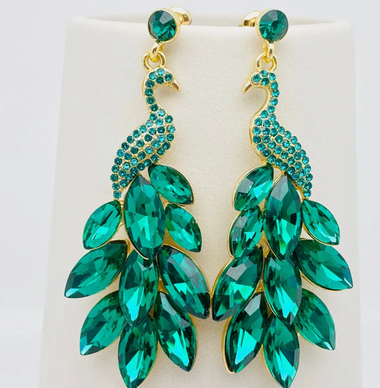 Green Peacock Flaunting Tail Earrings