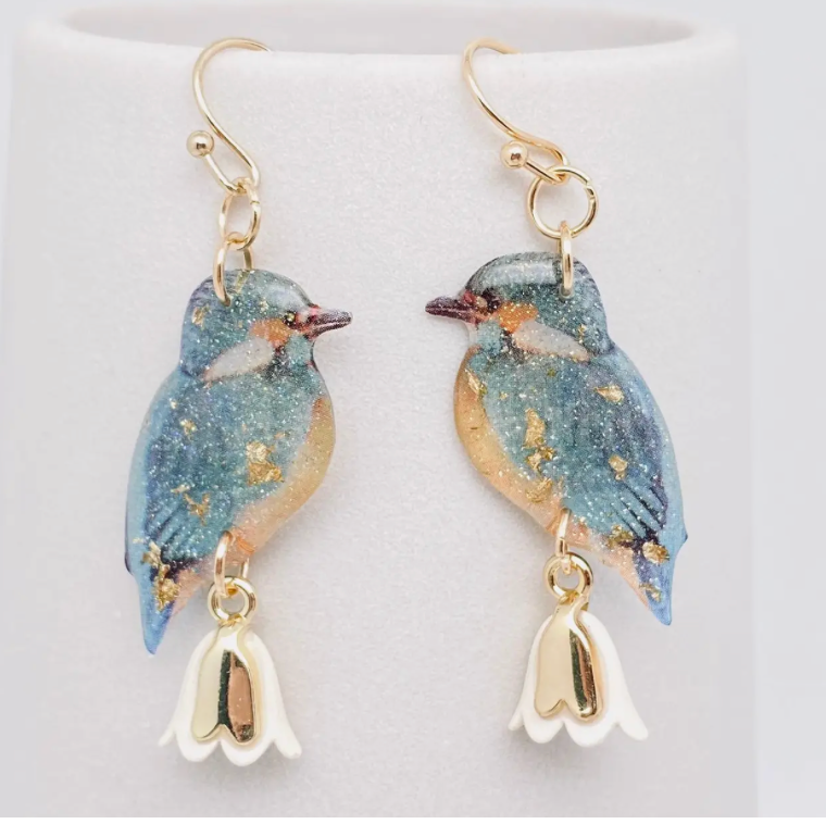 Resin Bird Charm Dangle Earrings