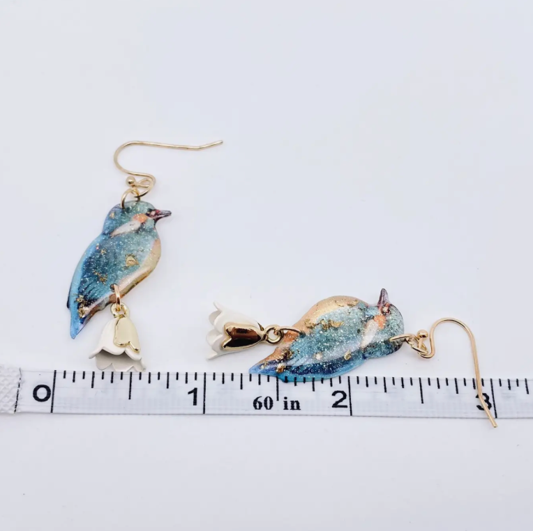 Resin Bird Charm Dangle Earrings