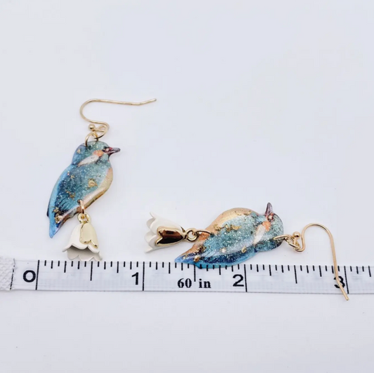 Resin Bird Charm Dangle Earrings