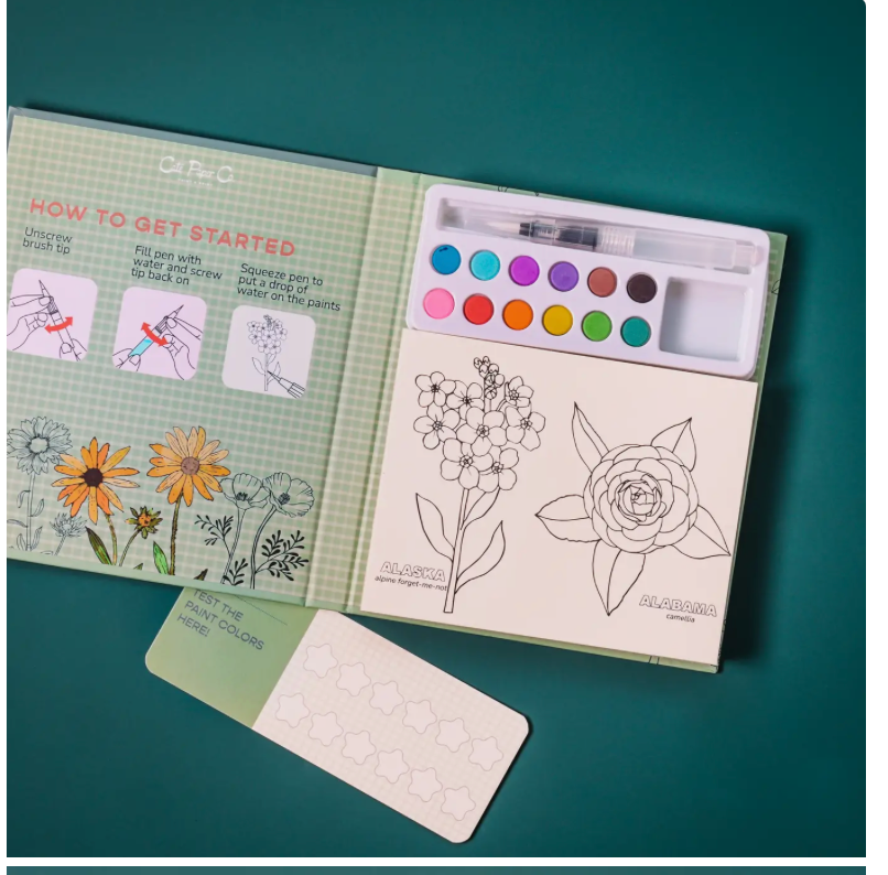 Watercolor Book and Paint Set - State Flowers