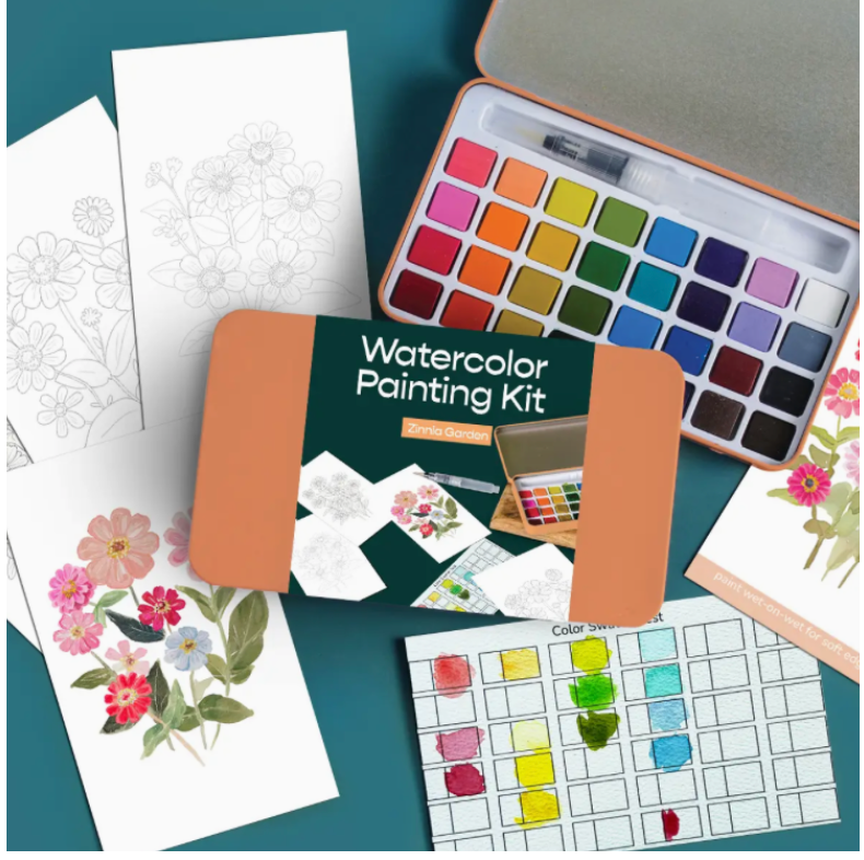 Zinnia Garden Watercolor Painting Kit