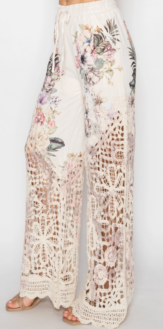 Crocheted-detailed pants