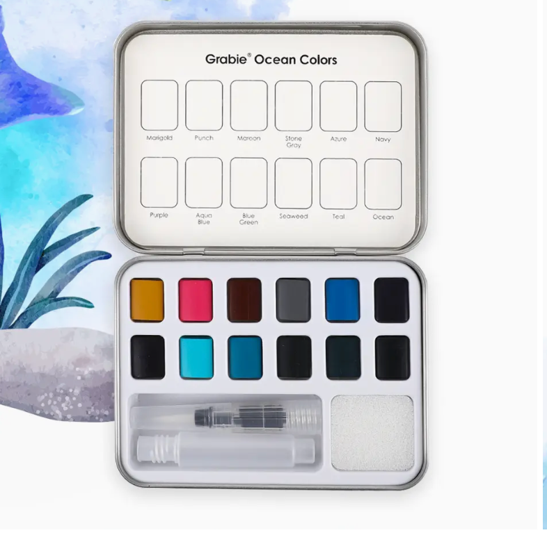 Watercolor Pocket Set of 12 with Brush - Ocean Colors