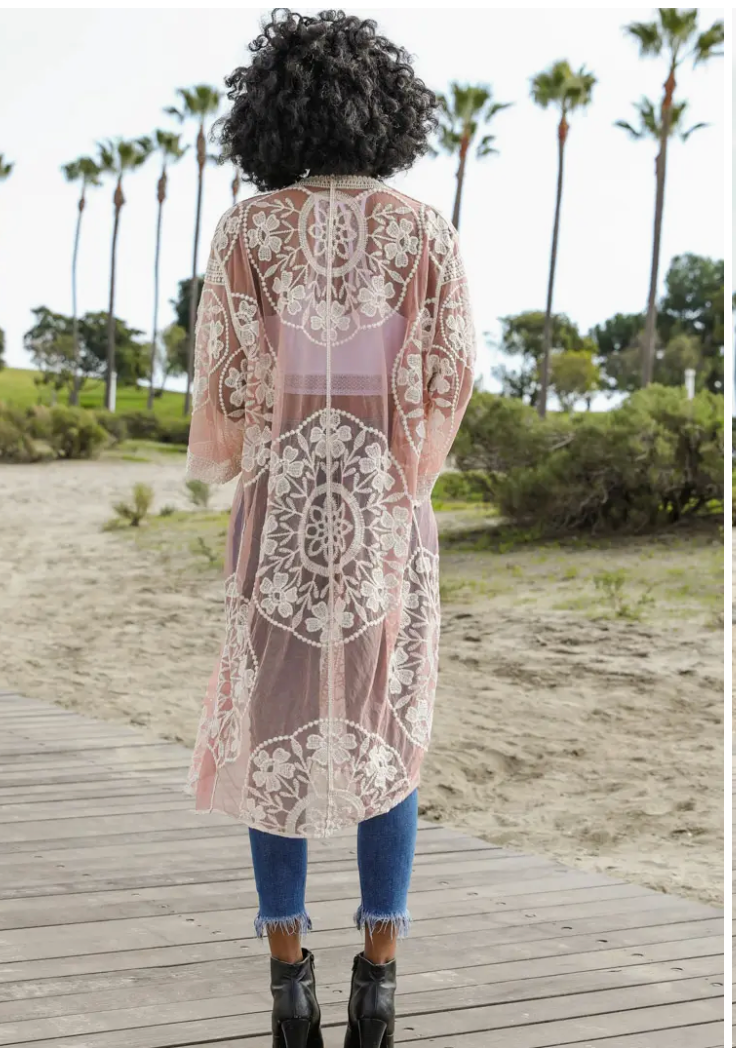 Mesh Cotton Lace Longline Kimono