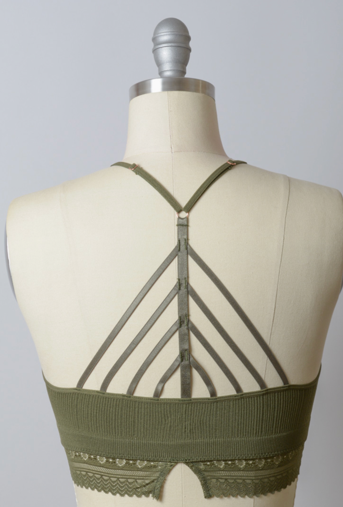 High Neck Crochet Lace Trim Bralette- Olive