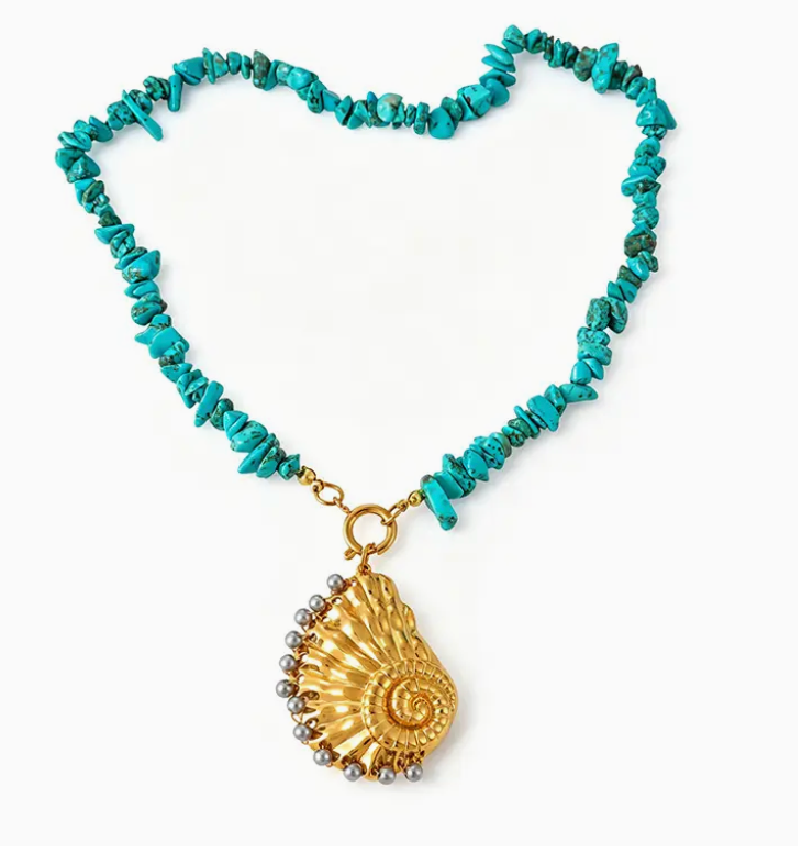 Turquoise Spiral Shell  Necklace