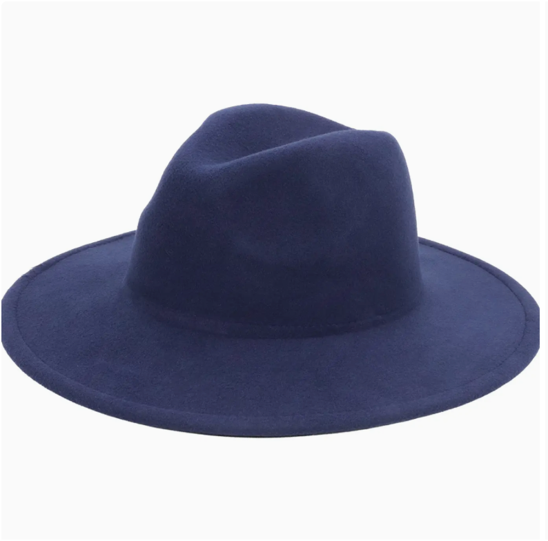 Wide Flat Brim Felt Rancher Hat ~ Navy Blue