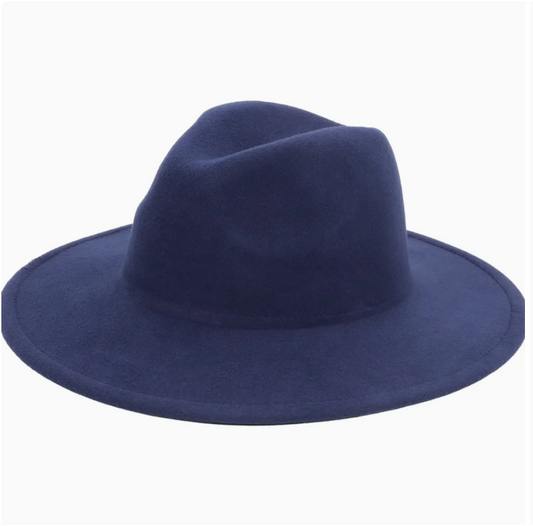 Wide Flat Brim Felt Rancher Hat ~ Navy Blue