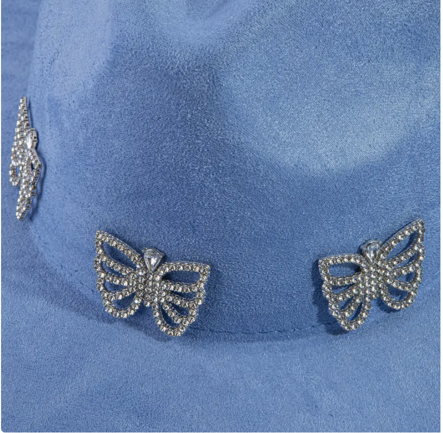 Vegan Suede Fedora With Butterflies