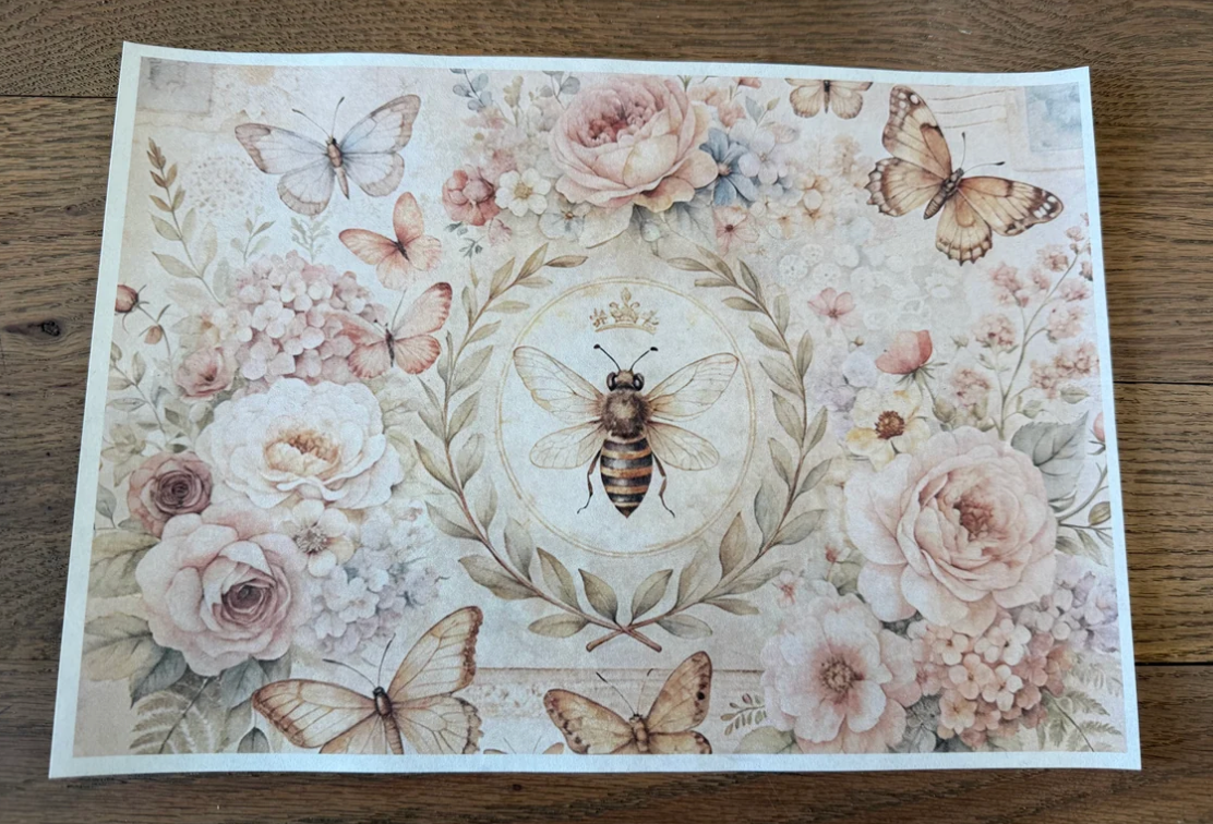 Shabby Floral Bee - Rice Paper