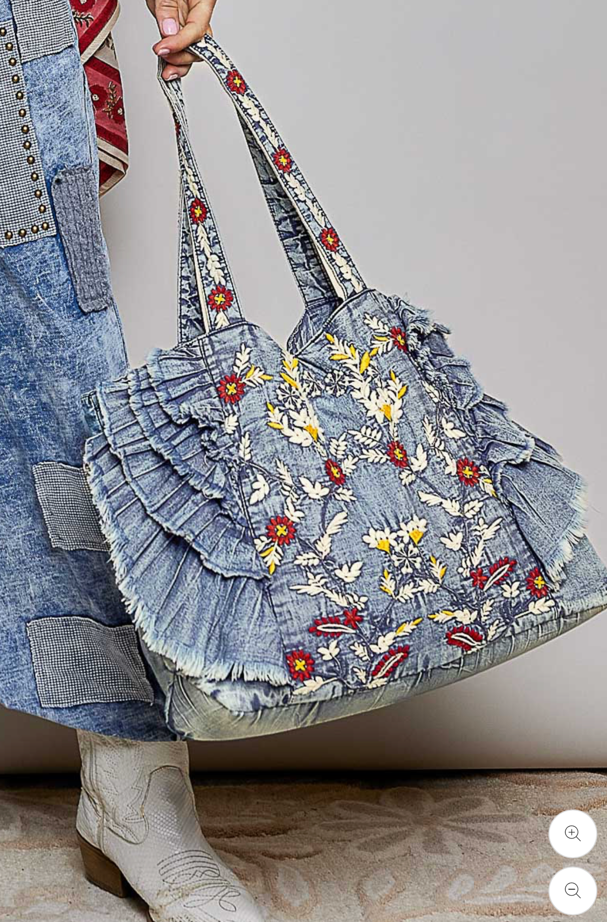 Denim Tote Bag with Embroidery