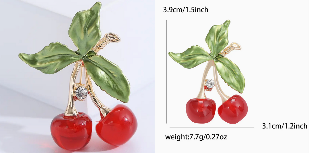 Chic Enamel Rhinestone Red Cherry Fruit Brooch