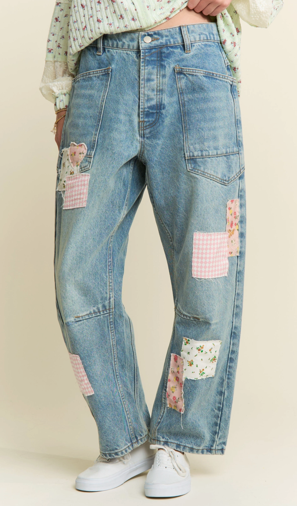 Barrel Leg Patchwork Jeans