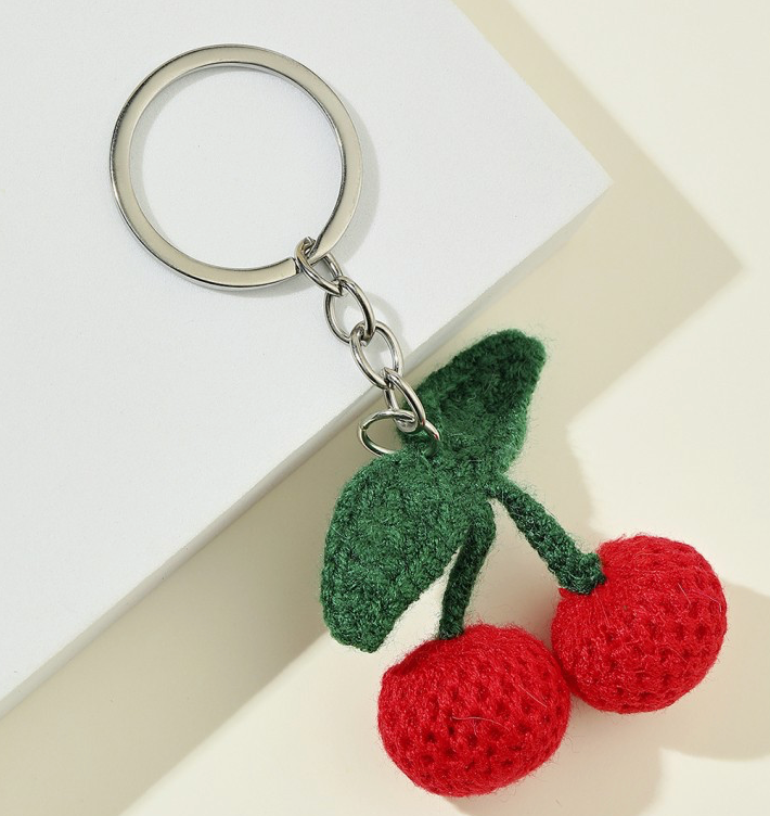 Knit Cherry Keychain