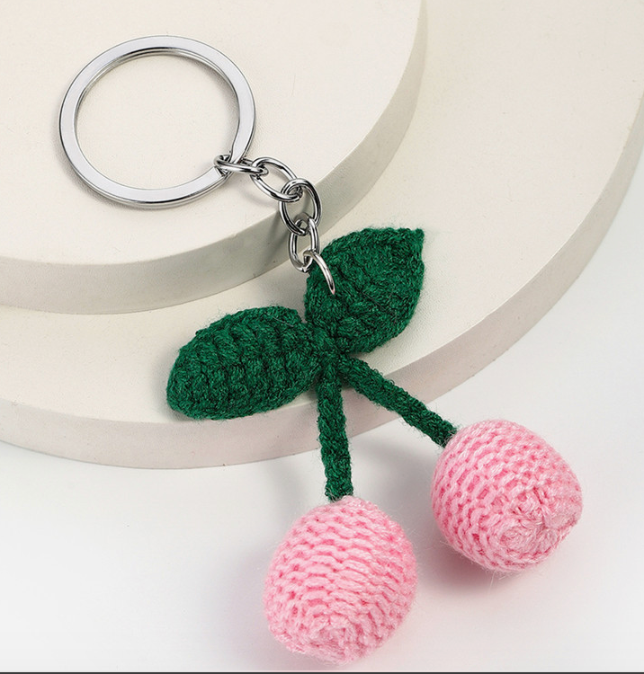 Knit Cherry Keychain