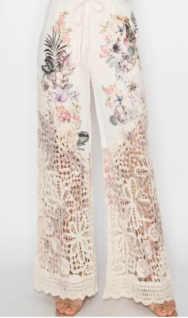 Crocheted-detailed pants