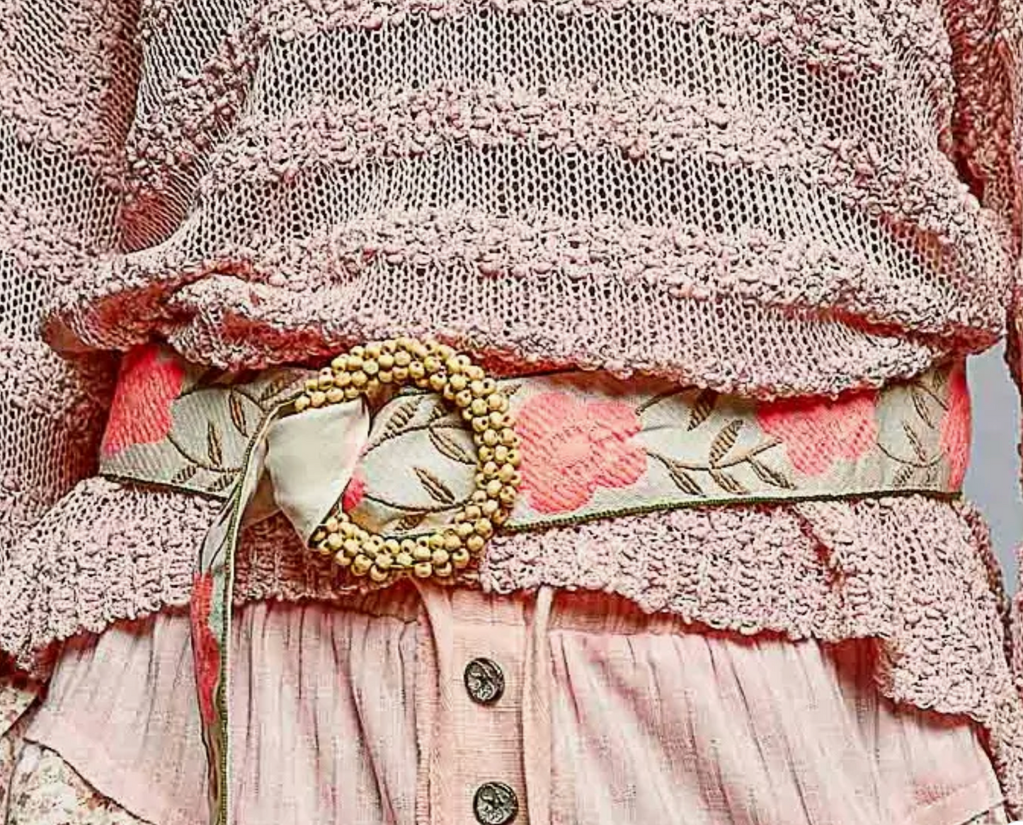 Belt with Circular Buckle and Floral Tapestry