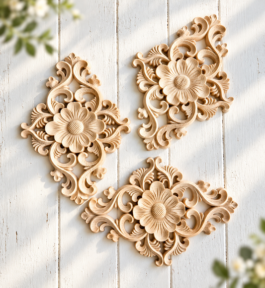 Decorative Wood carved embellishments (set of 3)