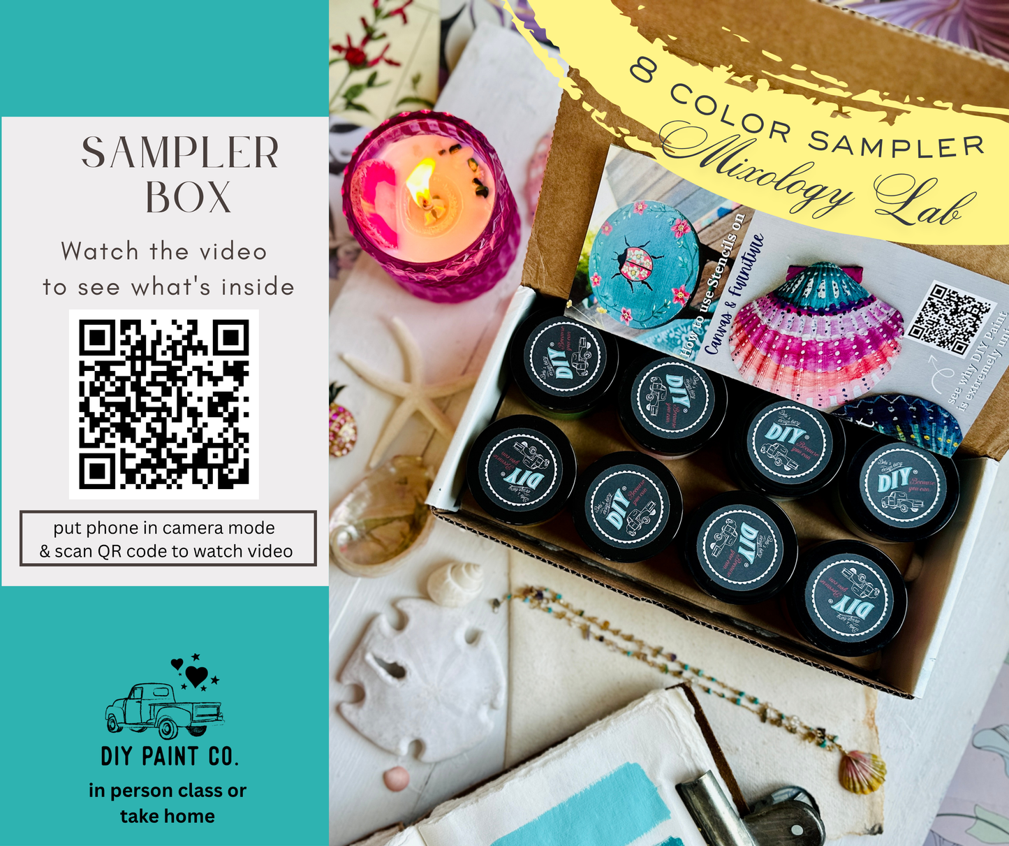 Summer DIY Paint SAMPLER Box 8 Colors 2oz jars! Limited Time Only