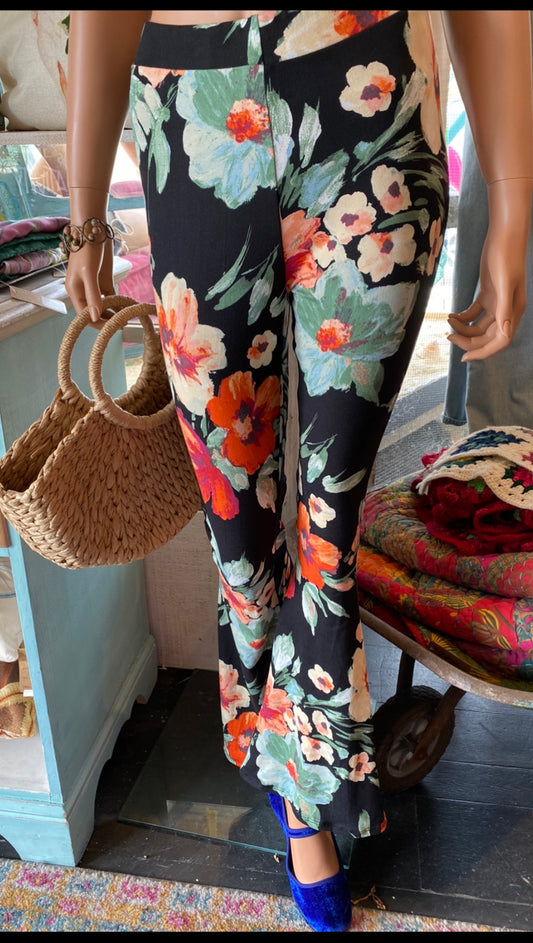 Fancy Floral Pants-Black