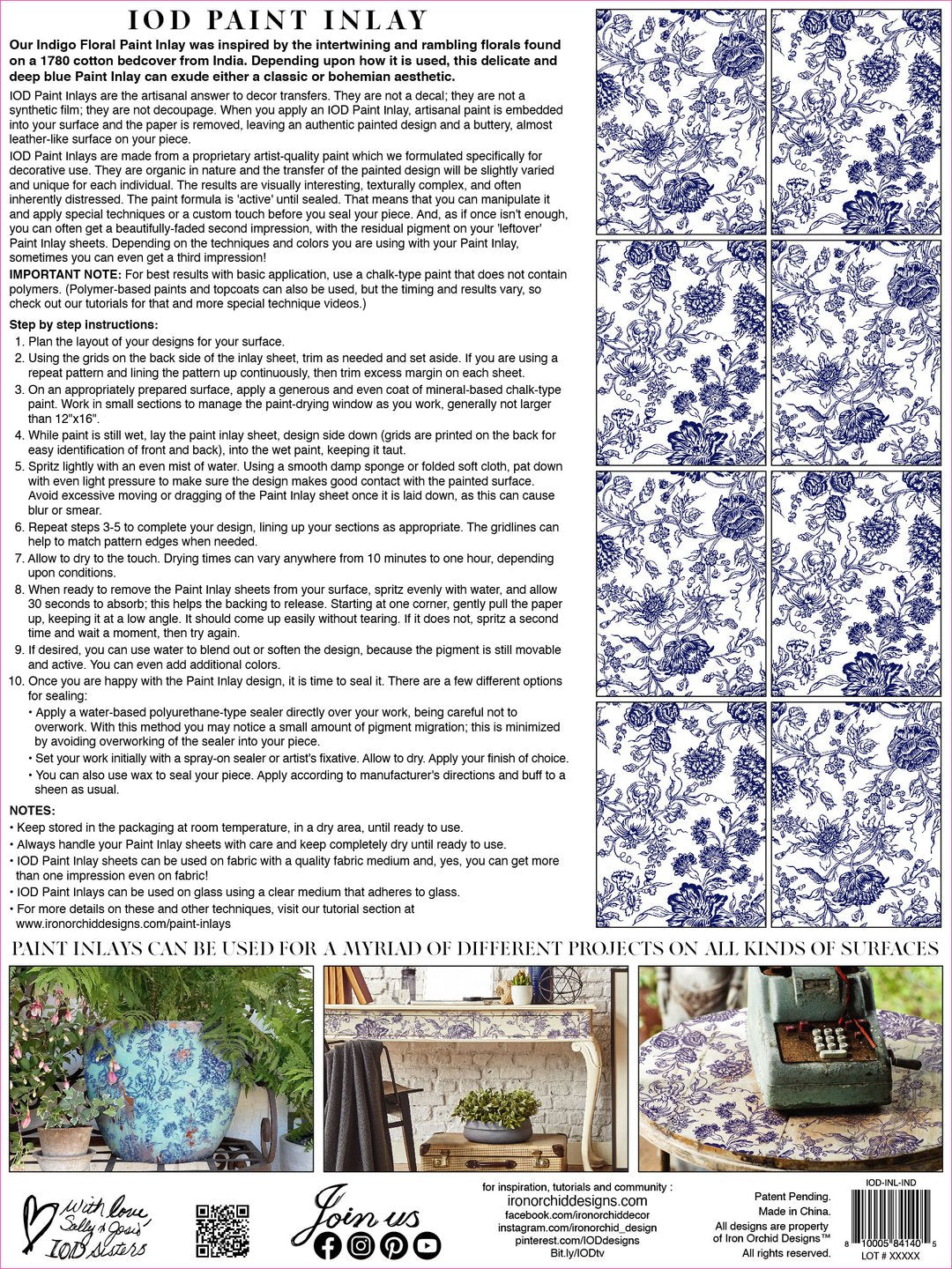 Indigo Floral | IOD Paint Inlay