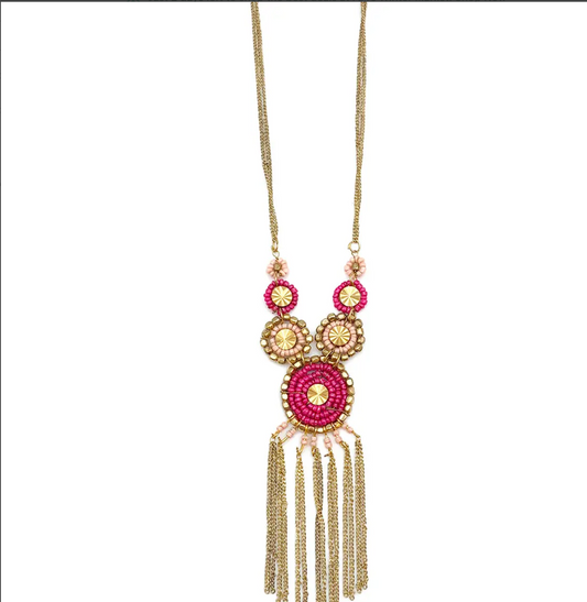 Fringe Beaded Disc Necklace