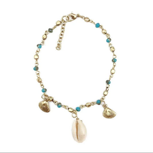 Blue Beaded Shells and Starfish Anklet