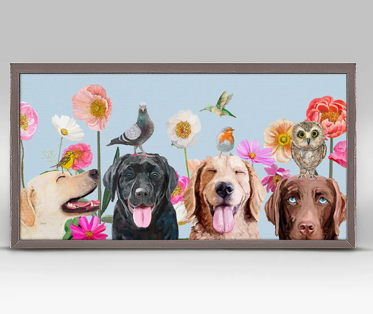 Dogs And Birds Mini Framed Canvas